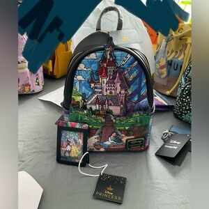 Disney Loungefly Belle Backpack & Card Holder Set New